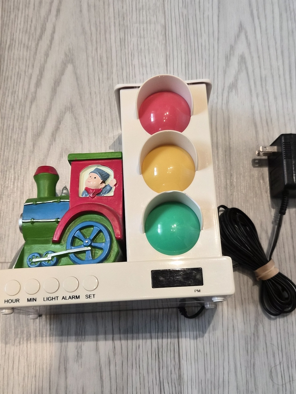 Colorful Kids Train Night Light and Alarm Clock - Pink, Yellow, Green